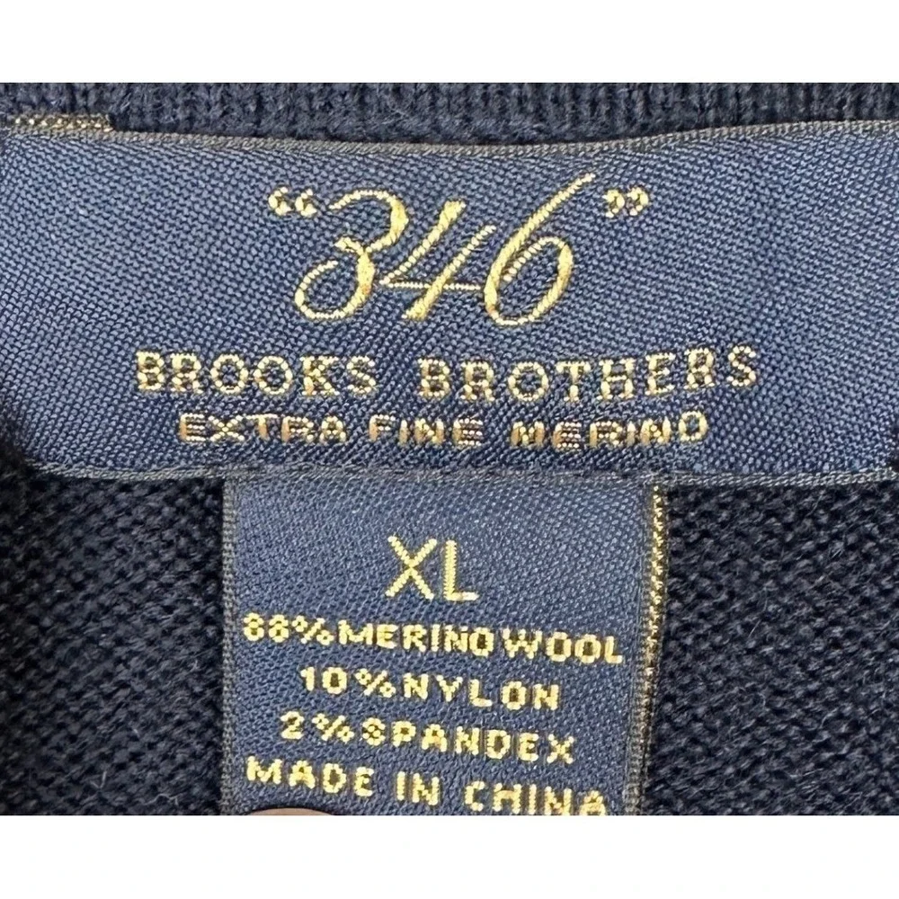 Brooks Brothers 346 Merino Wool Sweater Men XL Navy Blue V-Neck Stretch Pullover